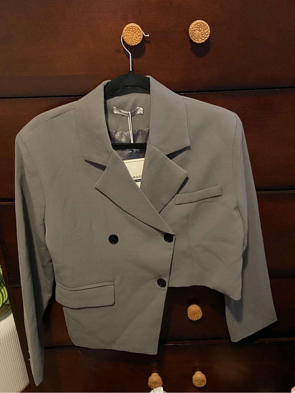 Avant Garde high low Double-Breasted Women's Jacket in Gray